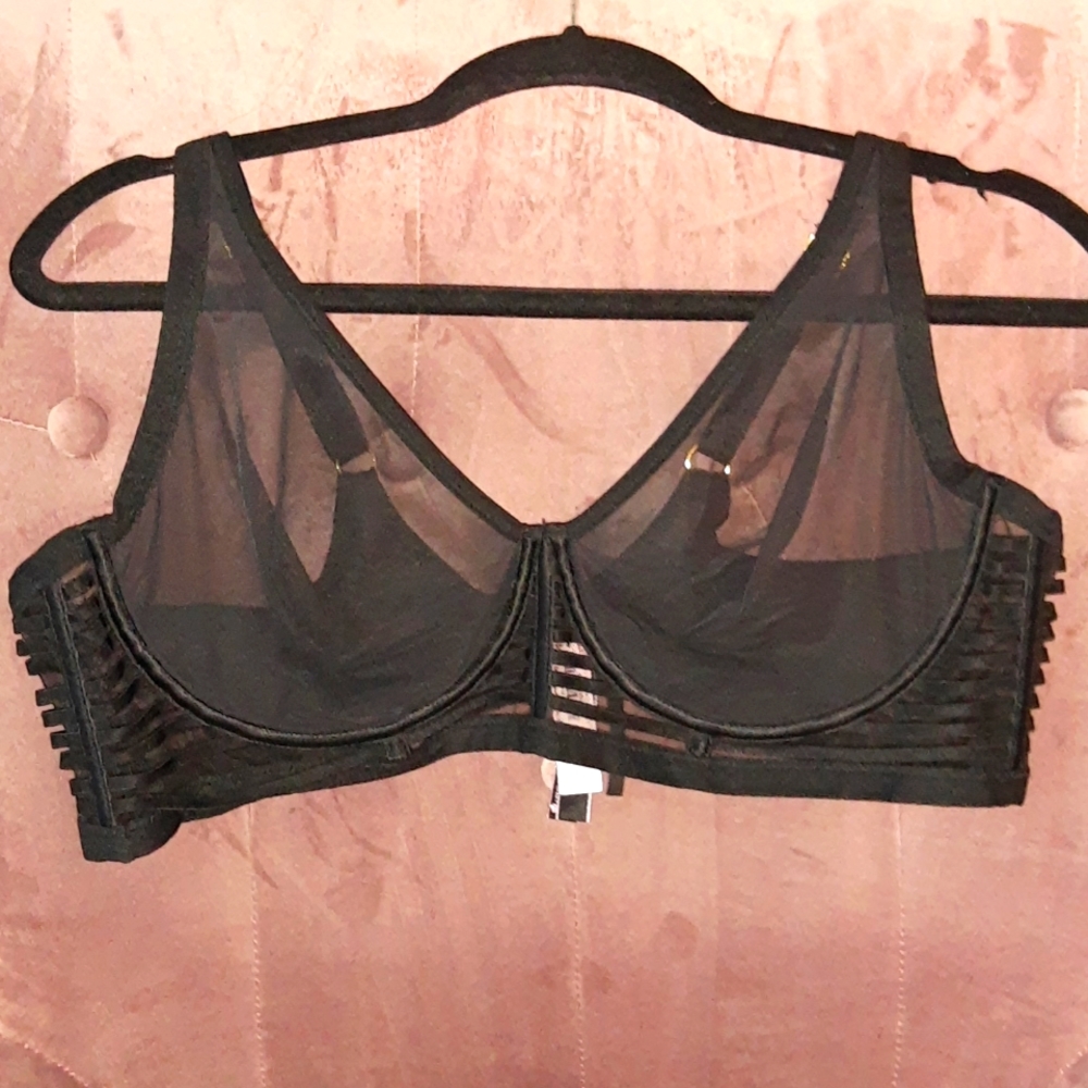 NWT - Victoria's Secret unlined, plunge, black mesh bra